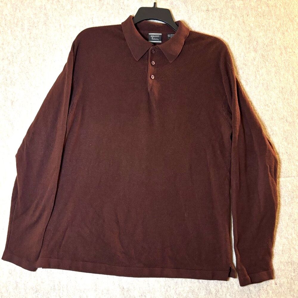 Vintage Bugle Boy Exclusive Mens XL Burgundy Long Sleeve Polo Shirt